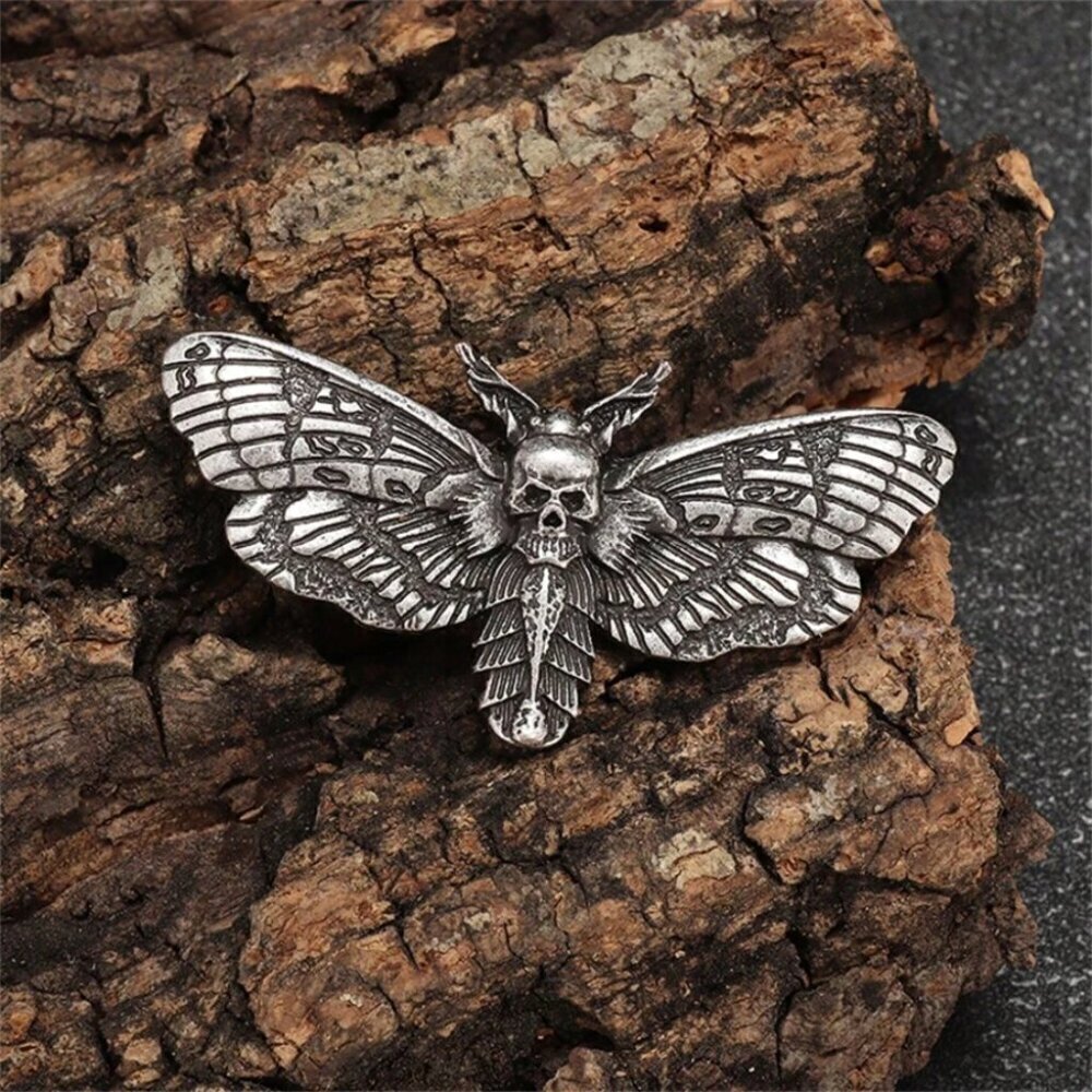 1pc Vintage Gothic Skull Moth Shaped Brooch Silver